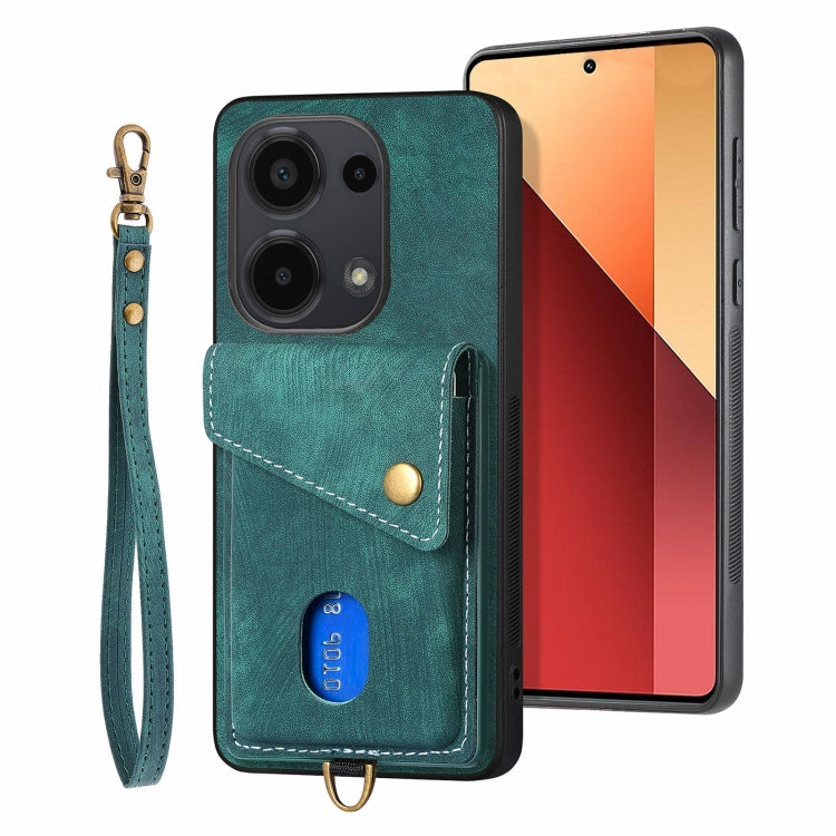 For Xiaomi Redmi Note 13 Pro 4G Retro Card Wallet Fold Leather Phone Case with Strap
