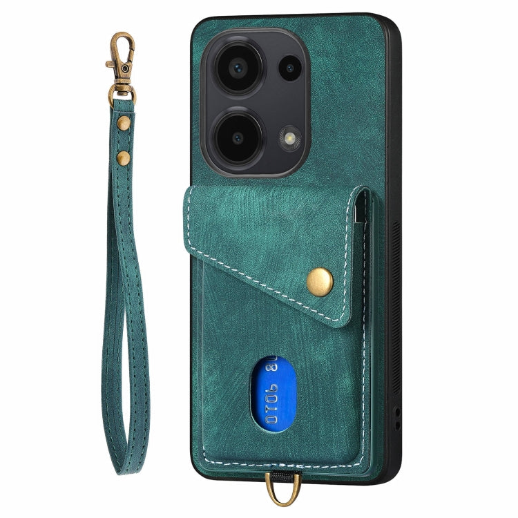 For Xiaomi Redmi Note 13 Pro 4G Retro Card Wallet Fold Leather Phone Case with Strap