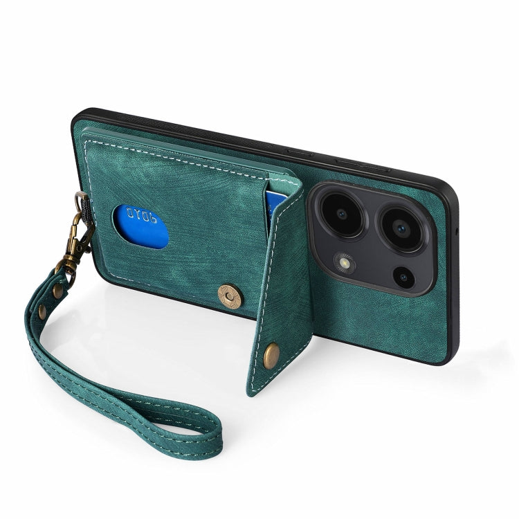 For Xiaomi Redmi Note 13 Pro 4G Retro Card Wallet Fold Leather Phone Case with Strap