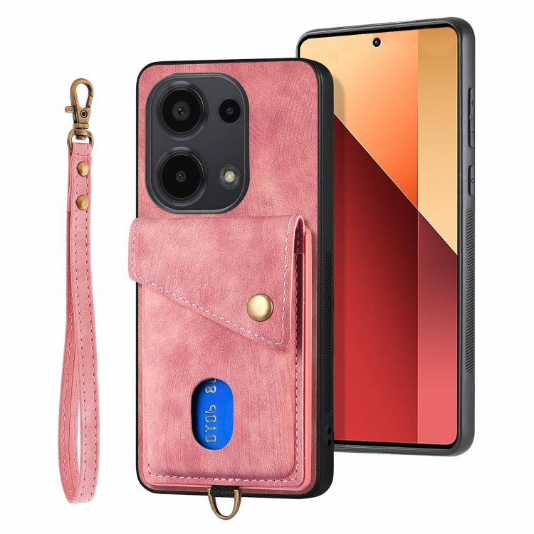 For Xiaomi Redmi Note 13 Pro 4G Retro Card Wallet Fold Leather Phone Case with Strap