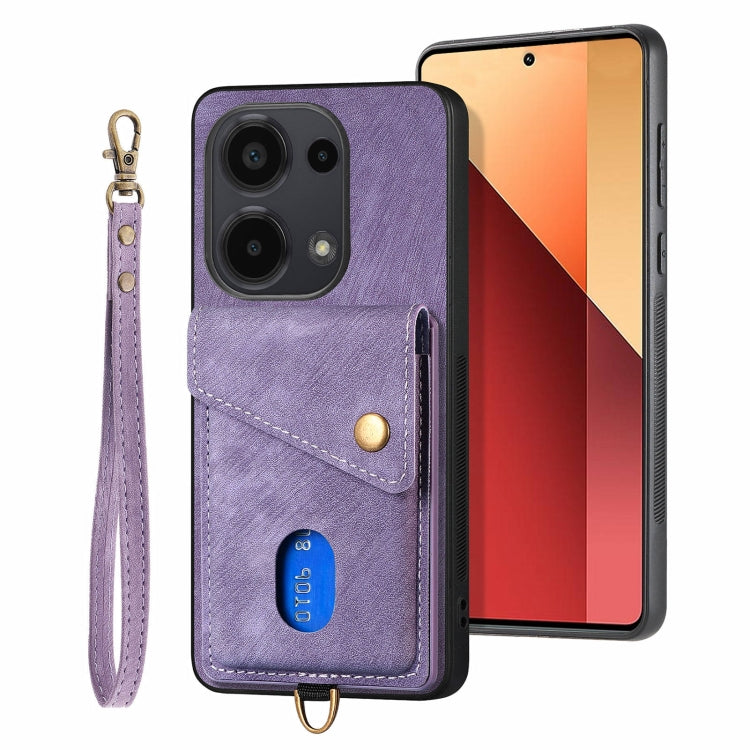 For Xiaomi Redmi Note 13 Pro 4G Retro Card Wallet Fold Leather Phone Case with Strap