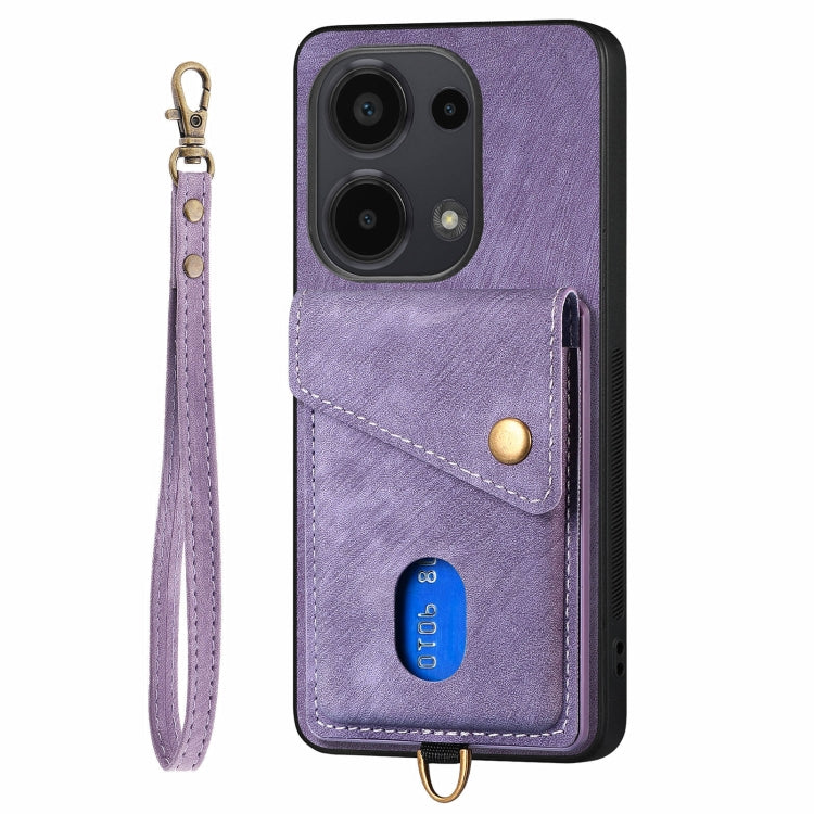 For Xiaomi Redmi Note 13 Pro 4G Retro Card Wallet Fold Leather Phone Case with Strap