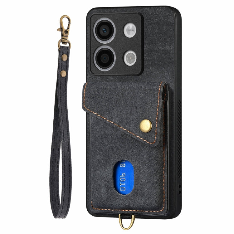 For Xiaomi Redmi Note 13 4G Retro Card Wallet Fold Leather Phone Case with Strap