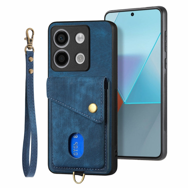 For Xiaomi Redmi Note 13 4G Retro Card Wallet Fold Leather Phone Case with Strap