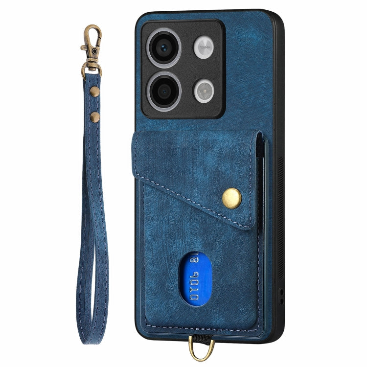For Xiaomi Redmi Note 13 4G Retro Card Wallet Fold Leather Phone Case with Strap