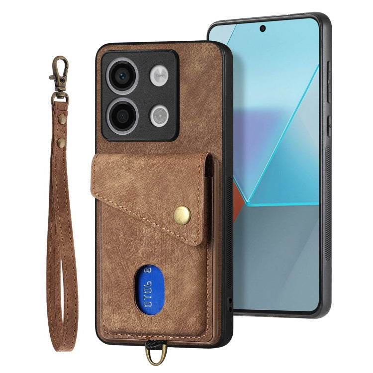 For Xiaomi Redmi Note 13 4G Retro Card Wallet Fold Leather Phone Case with Strap