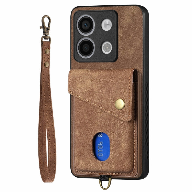 For Xiaomi Redmi Note 13 4G Retro Card Wallet Fold Leather Phone Case with Strap