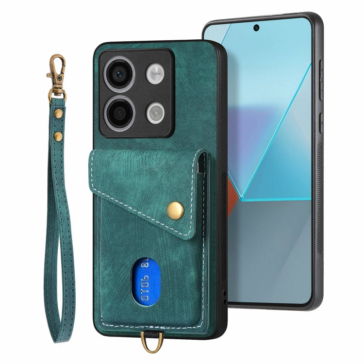 For Xiaomi Redmi Note 13 4G Retro Card Wallet Fold Leather Phone Case with Strap