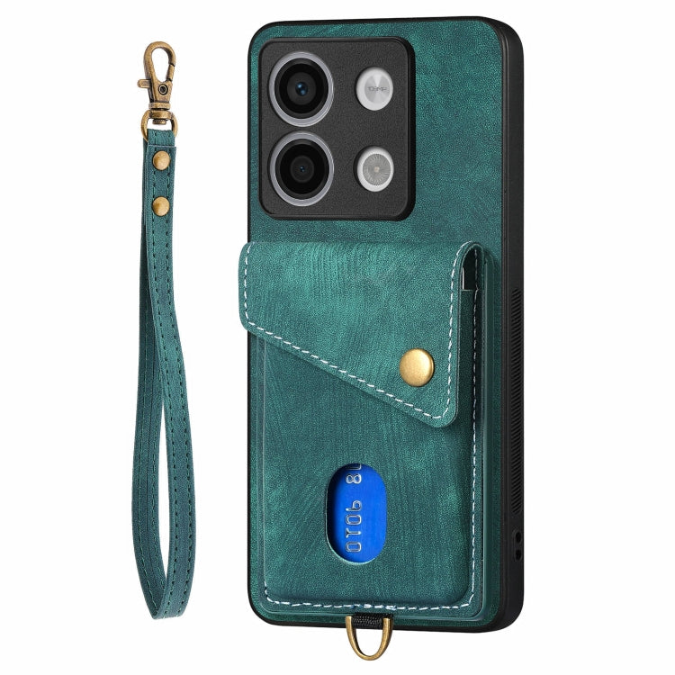 For Xiaomi Redmi Note 13 4G Retro Card Wallet Fold Leather Phone Case with Strap