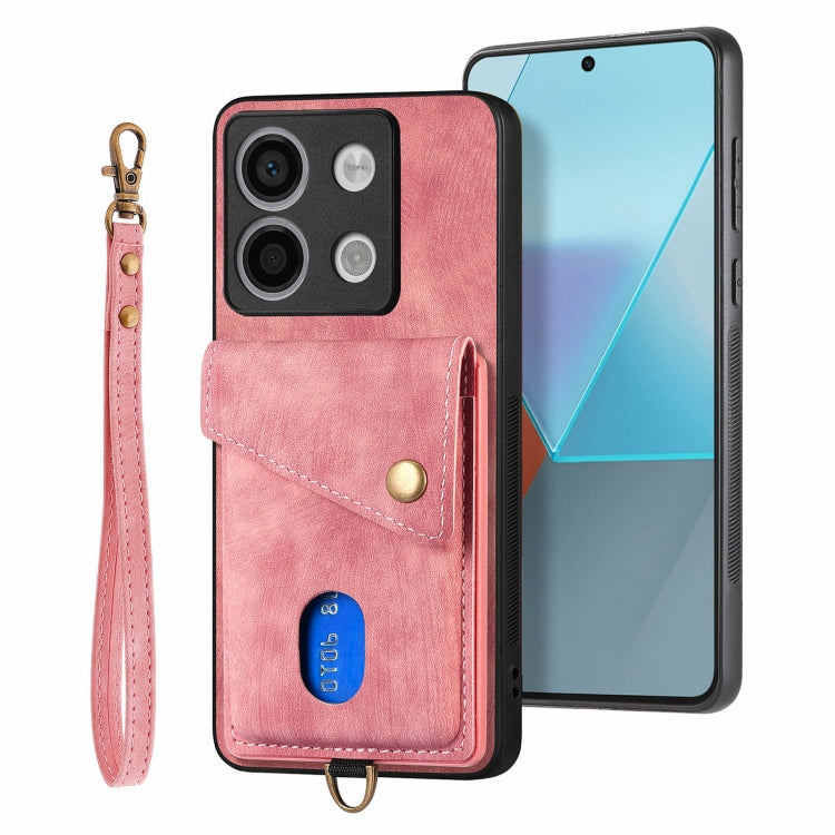 For Xiaomi Redmi Note 13 4G Retro Card Wallet Fold Leather Phone Case with Strap