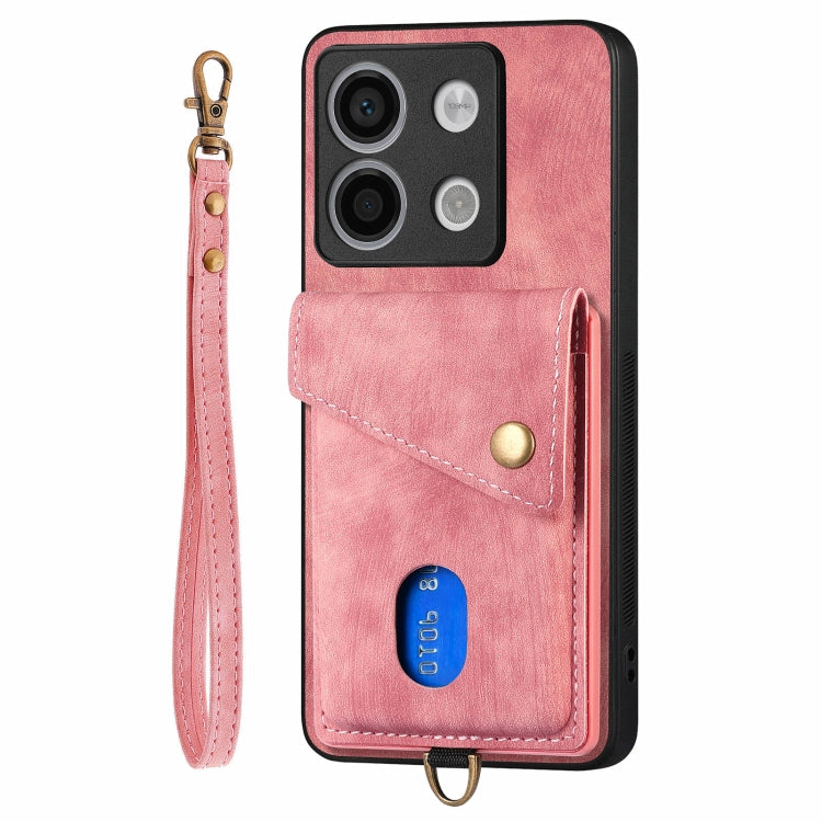 For Xiaomi Redmi Note 13 4G Retro Card Wallet Fold Leather Phone Case with Strap