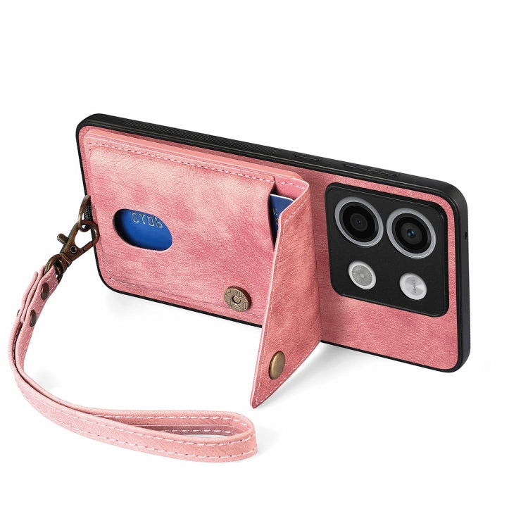 For Xiaomi Redmi Note 13 4G Retro Card Wallet Fold Leather Phone Case with Strap