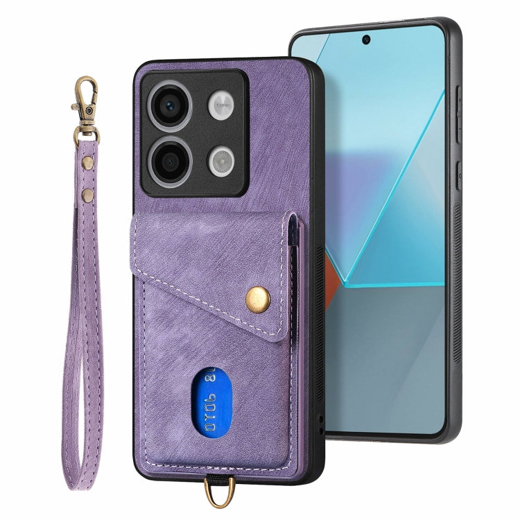 For Xiaomi Redmi Note 13 4G Retro Card Wallet Fold Leather Phone Case with Strap