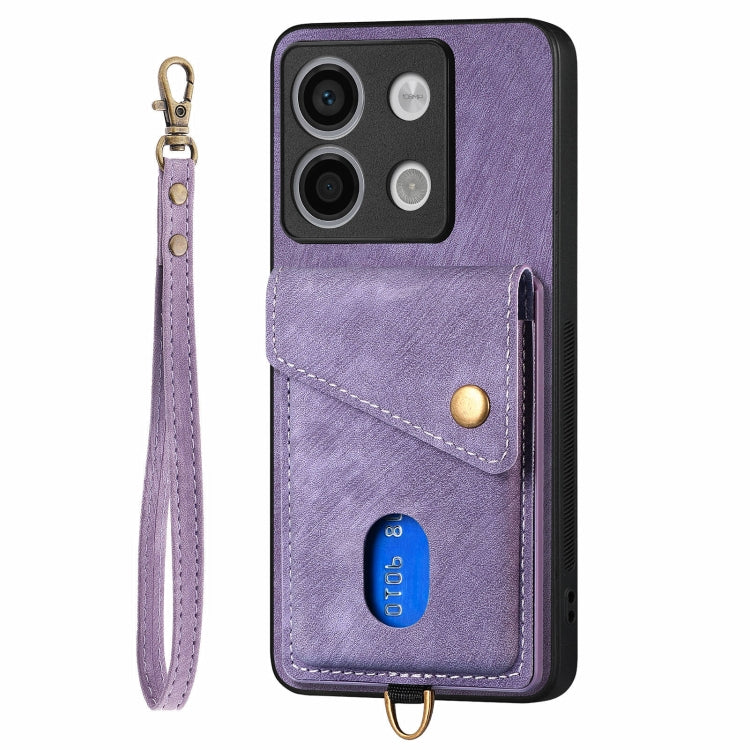 For Xiaomi Redmi Note 13 4G Retro Card Wallet Fold Leather Phone Case with Strap