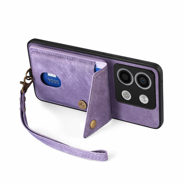 For Xiaomi Redmi Note 13 4G Retro Card Wallet Fold Leather Phone Case with Strap
