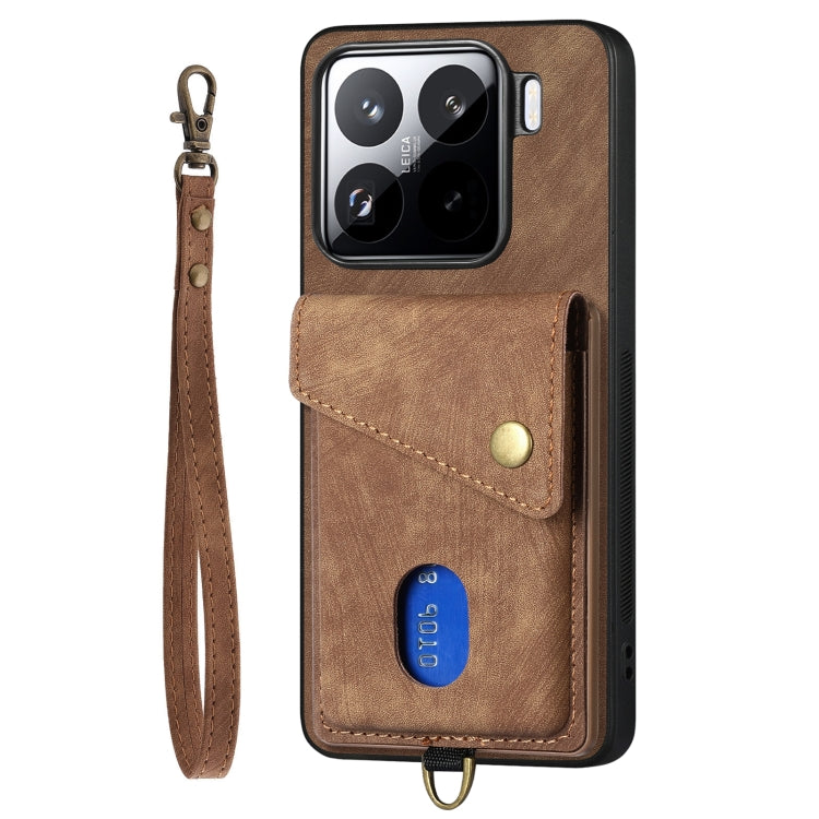 For Xiaomi 15 Retro Card Wallet Fold Leather Phone Case with Strap