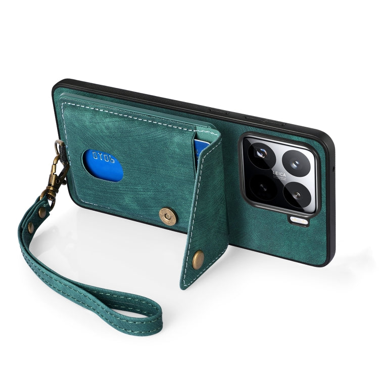 For Xiaomi 15 Retro Card Wallet Fold Leather Phone Case with Strap