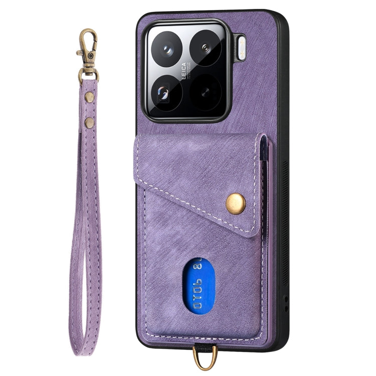 For Xiaomi 15 Retro Card Wallet Fold Leather Phone Case with Strap