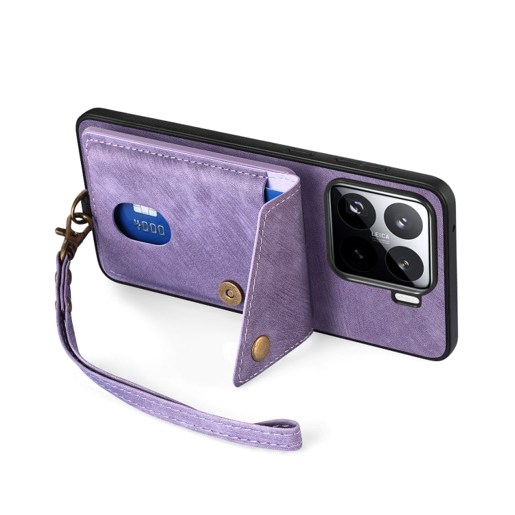 For Xiaomi 15 Retro Card Wallet Fold Leather Phone Case with Strap