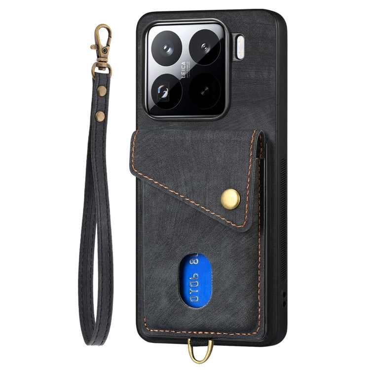 For Xiaomi 15 Pro Retro Card Wallet Fold Leather Phone Case with Strap