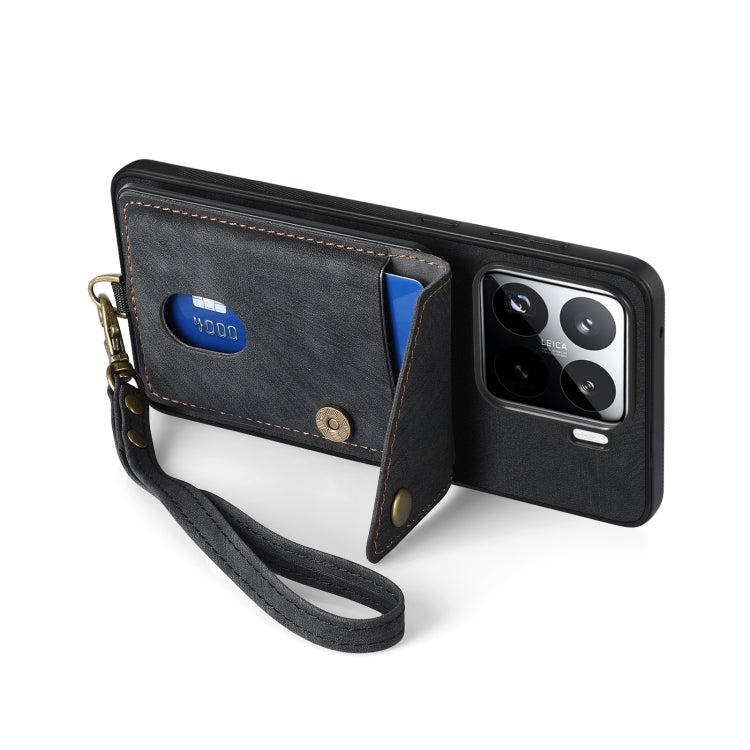 For Xiaomi 15 Pro Retro Card Wallet Fold Leather Phone Case with Strap