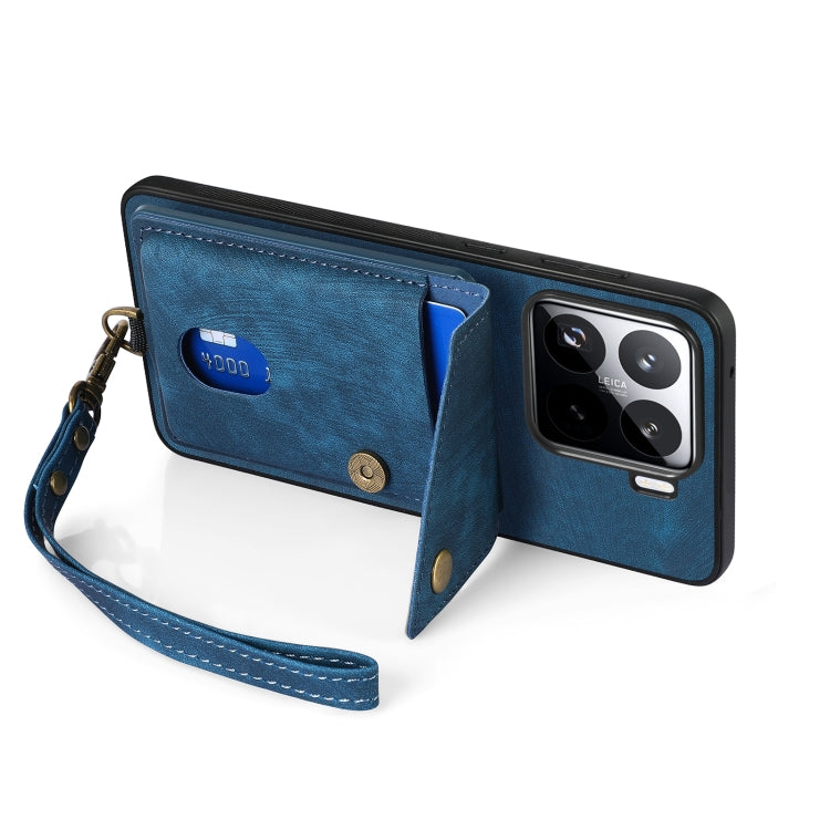 For Xiaomi 15 Pro Retro Card Wallet Fold Leather Phone Case with Strap