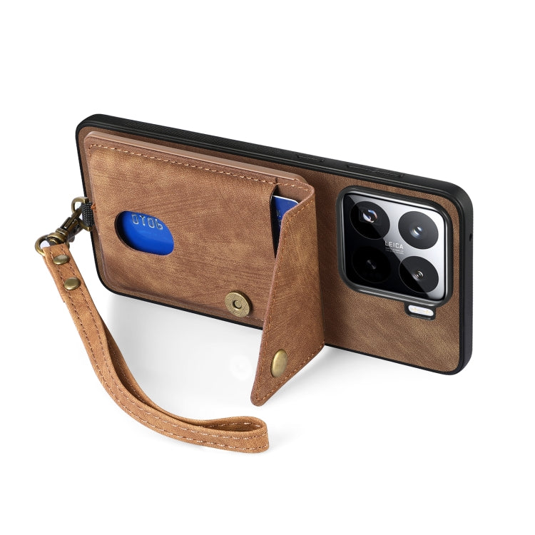 For Xiaomi 15 Pro Retro Card Wallet Fold Leather Phone Case with Strap