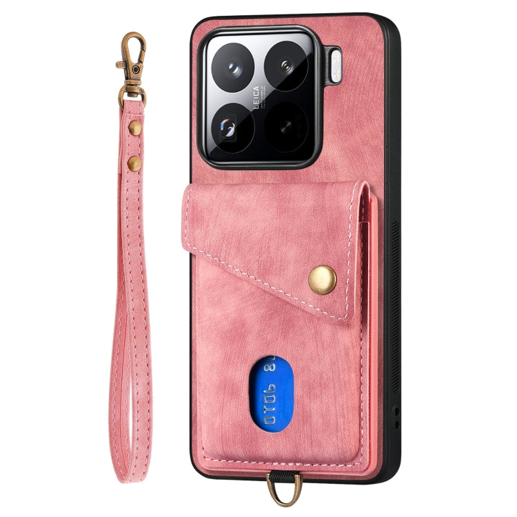 For Xiaomi 15 Pro Retro Card Wallet Fold Leather Phone Case with Strap
