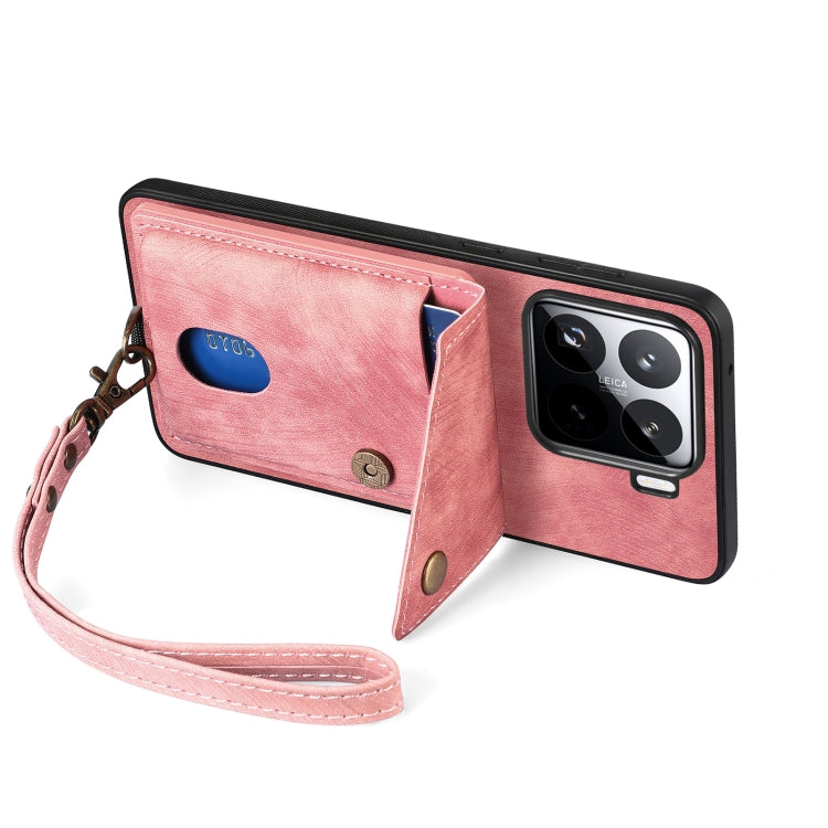 For Xiaomi 15 Pro Retro Card Wallet Fold Leather Phone Case with Strap
