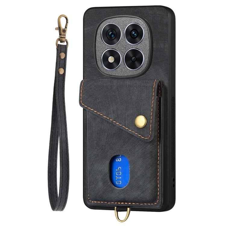 For Xiaomi Redmi Note 14 5G Retro Card Wallet Fold Leather Phone Case with Strap
