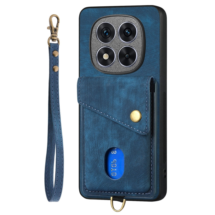 For Xiaomi Redmi Note 14 5G Retro Card Wallet Fold Leather Phone Case with Strap