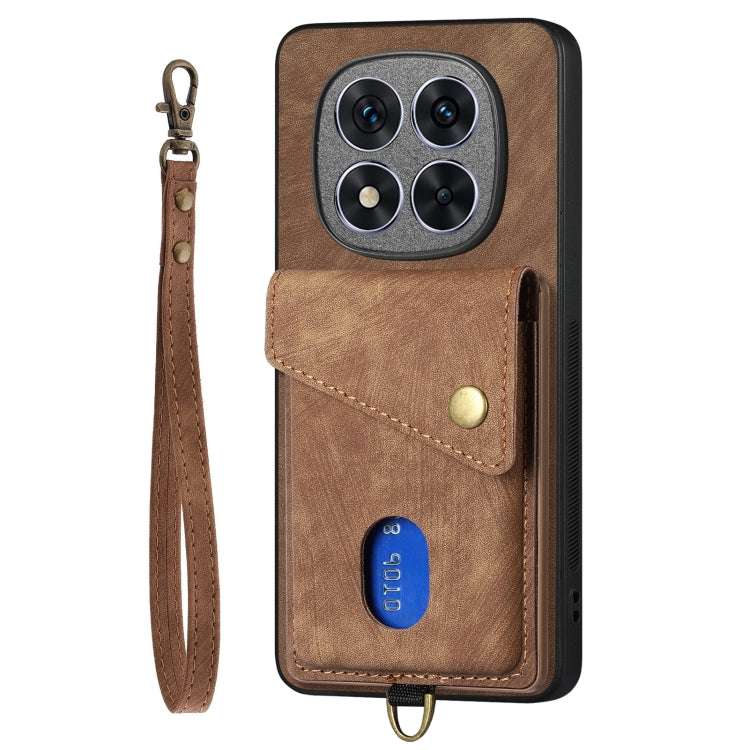For Xiaomi Redmi Note 14 5G Retro Card Wallet Fold Leather Phone Case with Strap