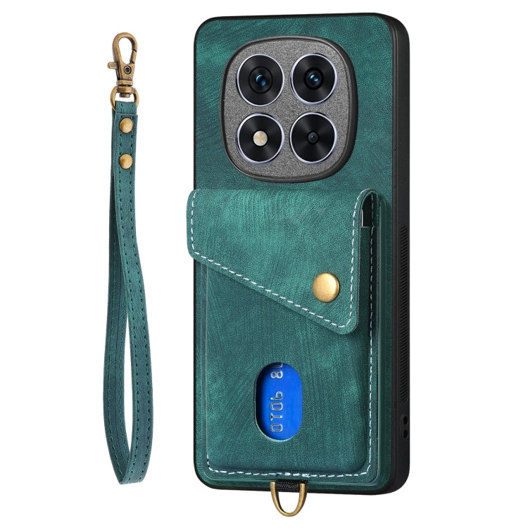 For Xiaomi Redmi Note 14 5G Retro Card Wallet Fold Leather Phone Case with Strap