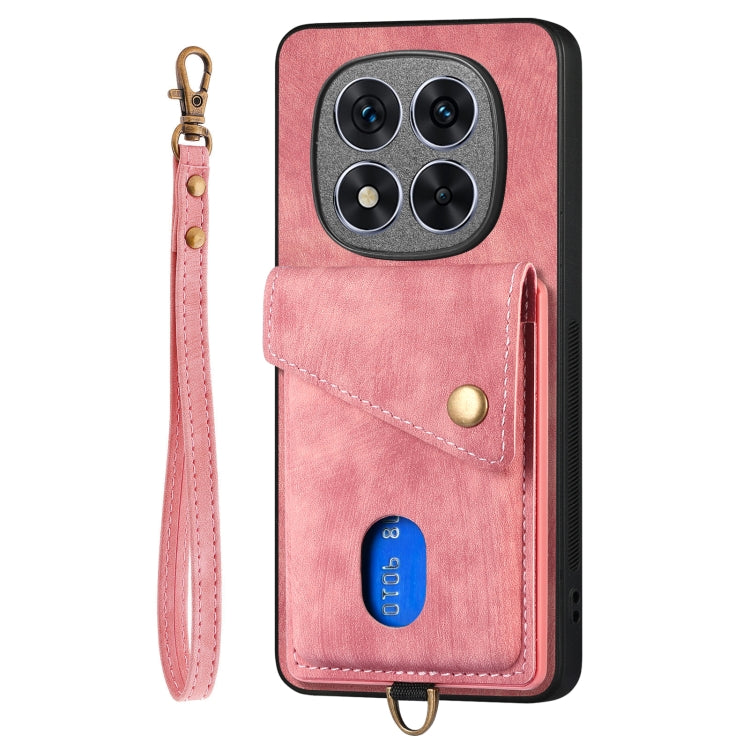For Xiaomi Redmi Note 14 5G Retro Card Wallet Fold Leather Phone Case with Strap