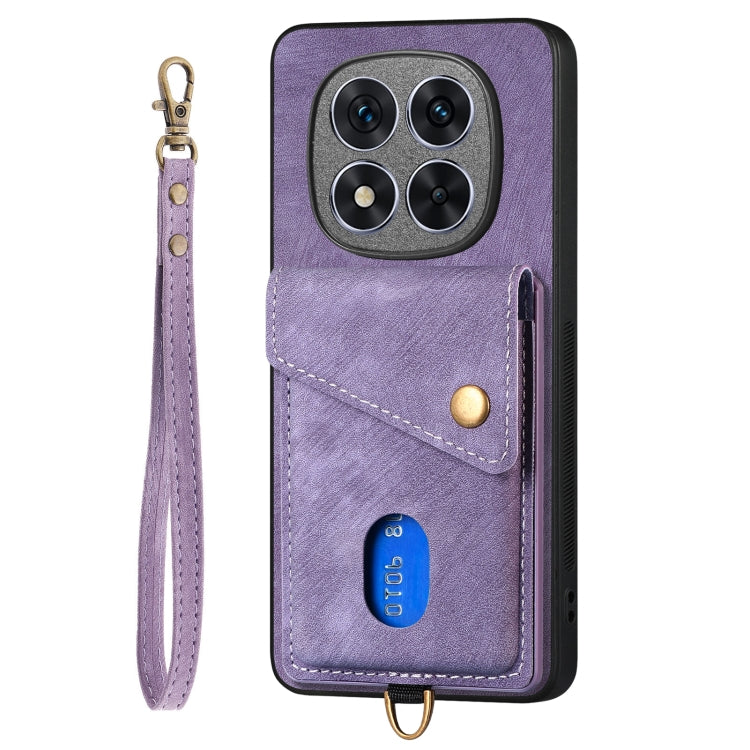 For Xiaomi Redmi Note 14 5G Retro Card Wallet Fold Leather Phone Case with Strap