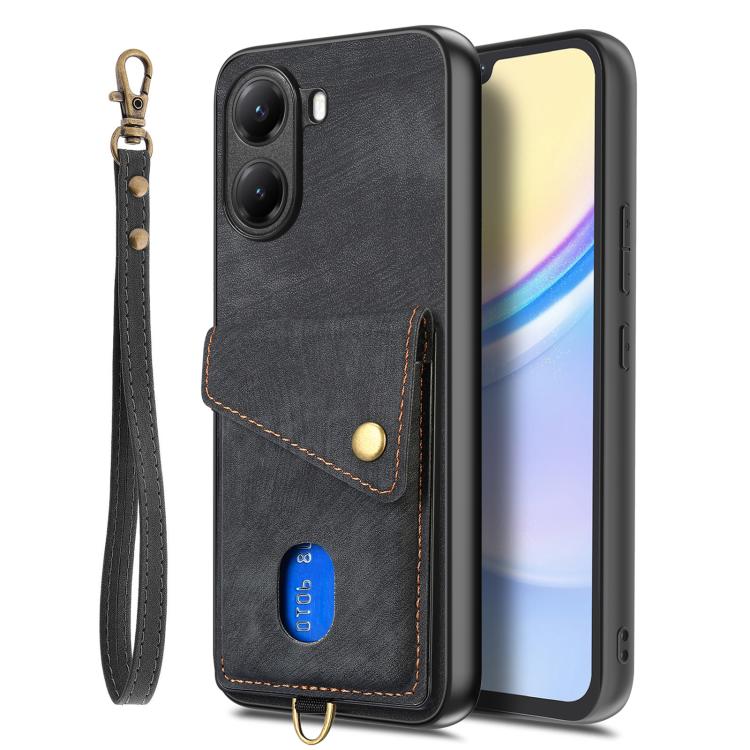 For Redmi Turbo 4 Retro Card Wallet Fold Leather Phone Case with Strap
