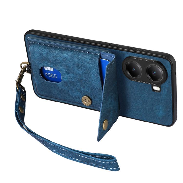 For Redmi Turbo 4 Retro Card Wallet Fold Leather Phone Case with Strap
