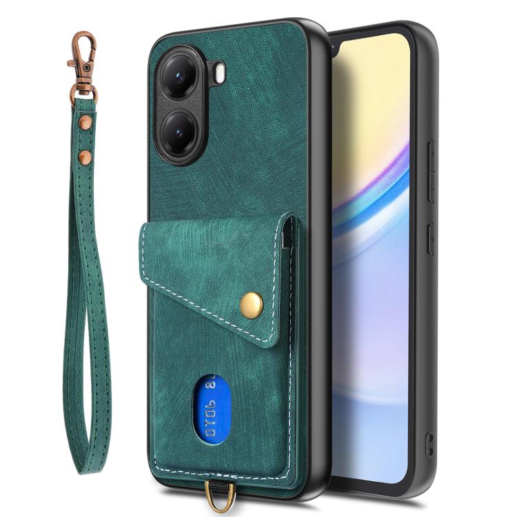 For Redmi Turbo 4 Retro Card Wallet Fold Leather Phone Case with Strap