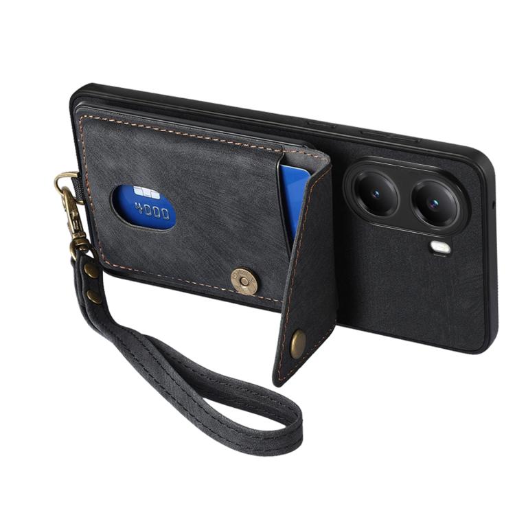 For Xiaomi Poco X7 Pro Retro Card Wallet Fold Leather Phone Case with Strap