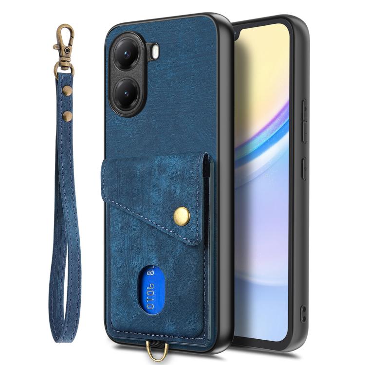 For Xiaomi Poco X7 Pro Retro Card Wallet Fold Leather Phone Case with Strap