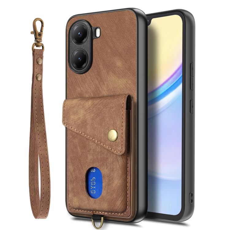 For Xiaomi Poco X7 Pro Retro Card Wallet Fold Leather Phone Case with Strap
