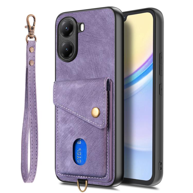 For Xiaomi Poco X7 Pro Retro Card Wallet Fold Leather Phone Case with Strap