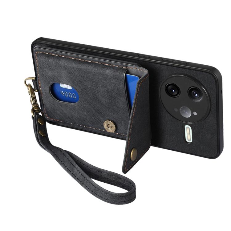 For Redmi K80 / Poco F7 Pro Retro Card Wallet Fold Leather Phone Case with Strap