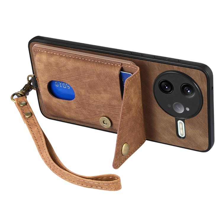 For Redmi K80 / Poco F7 Pro Retro Card Wallet Fold Leather Phone Case with Strap