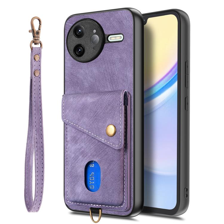 For Redmi K80 / Poco F7 Pro Retro Card Wallet Fold Leather Phone Case with Strap