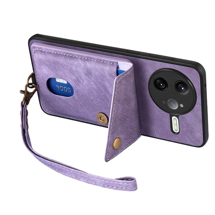 For Redmi K80 / Poco F7 Pro Retro Card Wallet Fold Leather Phone Case with Strap