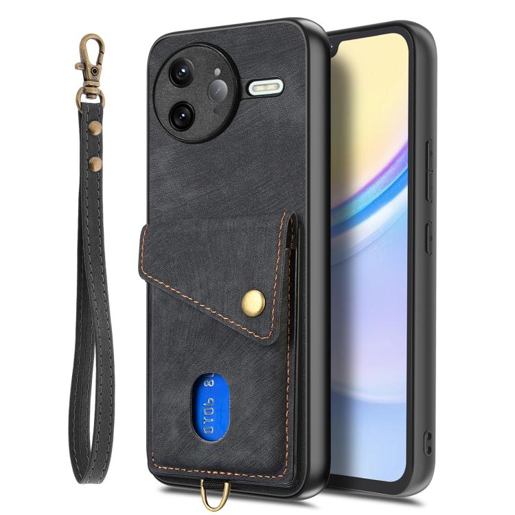 For Redmi K80 Pro / Poco F7 Ultra Retro Card Wallet Fold Leather Phone Case with Strap