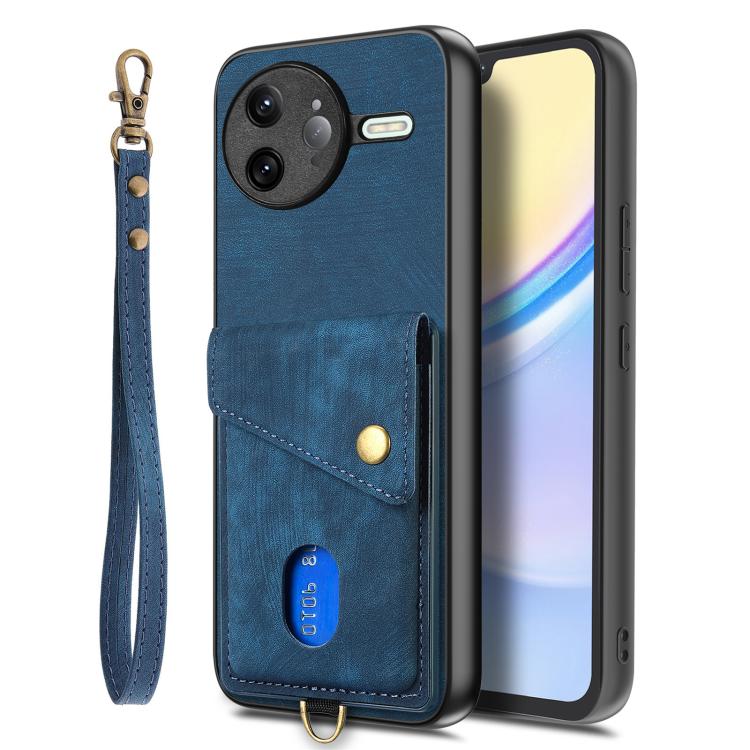 For Redmi K80 Pro / Poco F7 Ultra Retro Card Wallet Fold Leather Phone Case with Strap