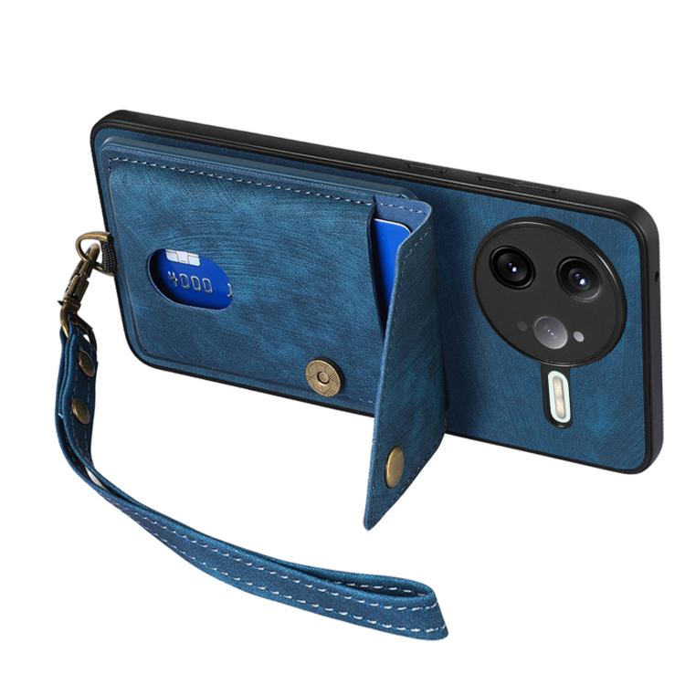 For Redmi K80 Pro / Poco F7 Ultra Retro Card Wallet Fold Leather Phone Case with Strap