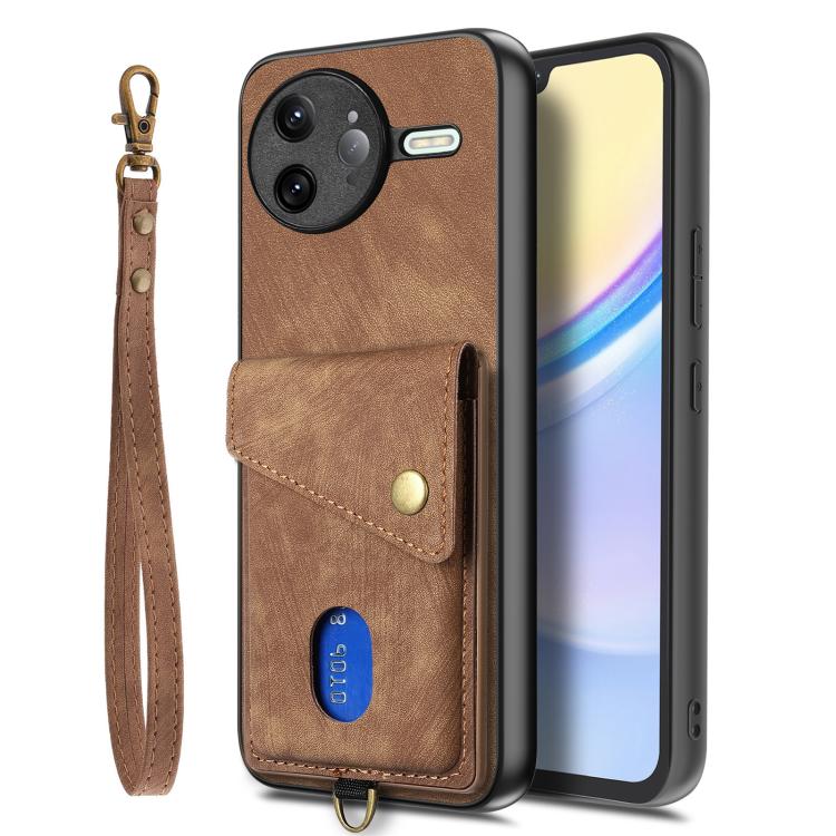 For Redmi K80 Pro / Poco F7 Ultra Retro Card Wallet Fold Leather Phone Case with Strap